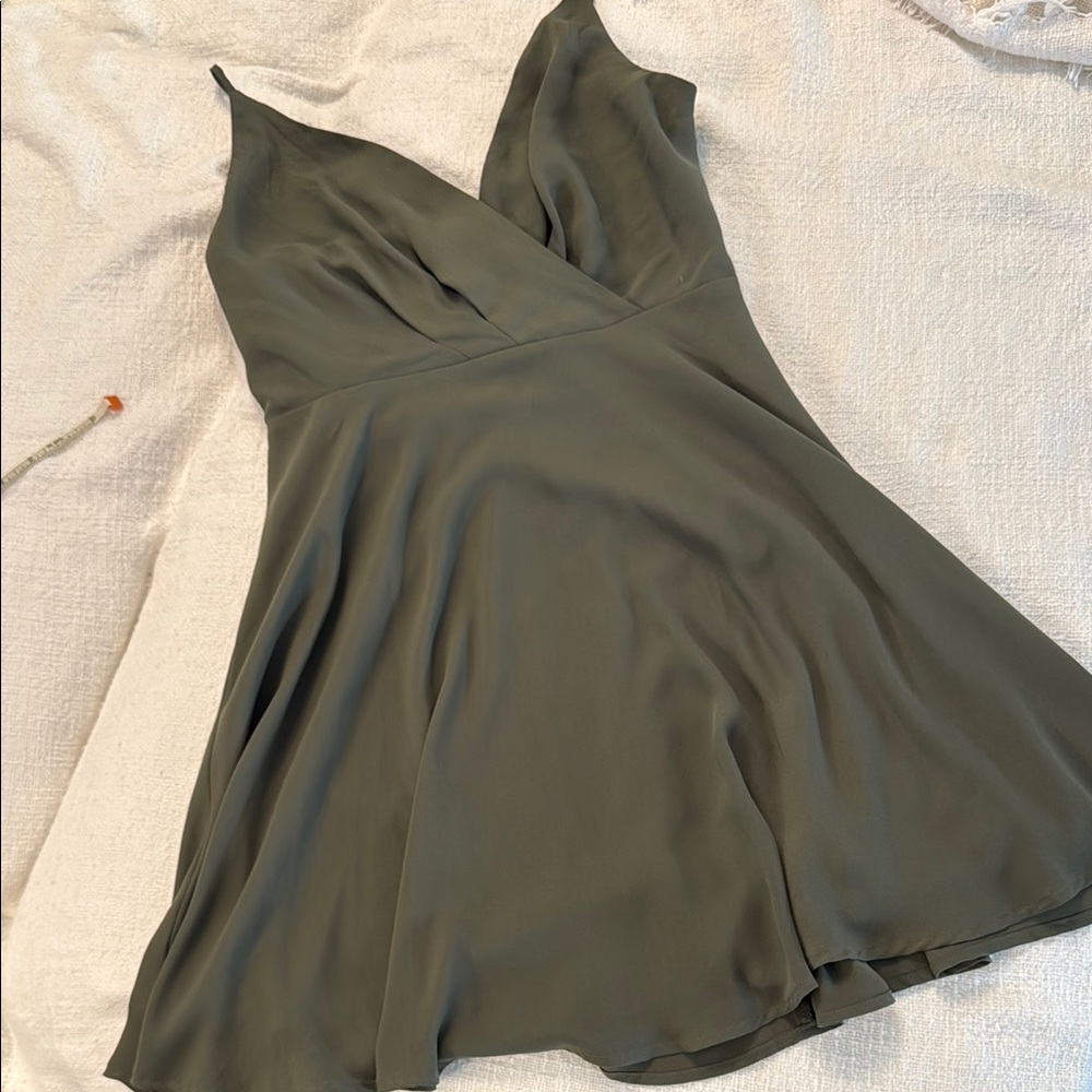 Express Green Plunge Neck A-Line Mini Dress